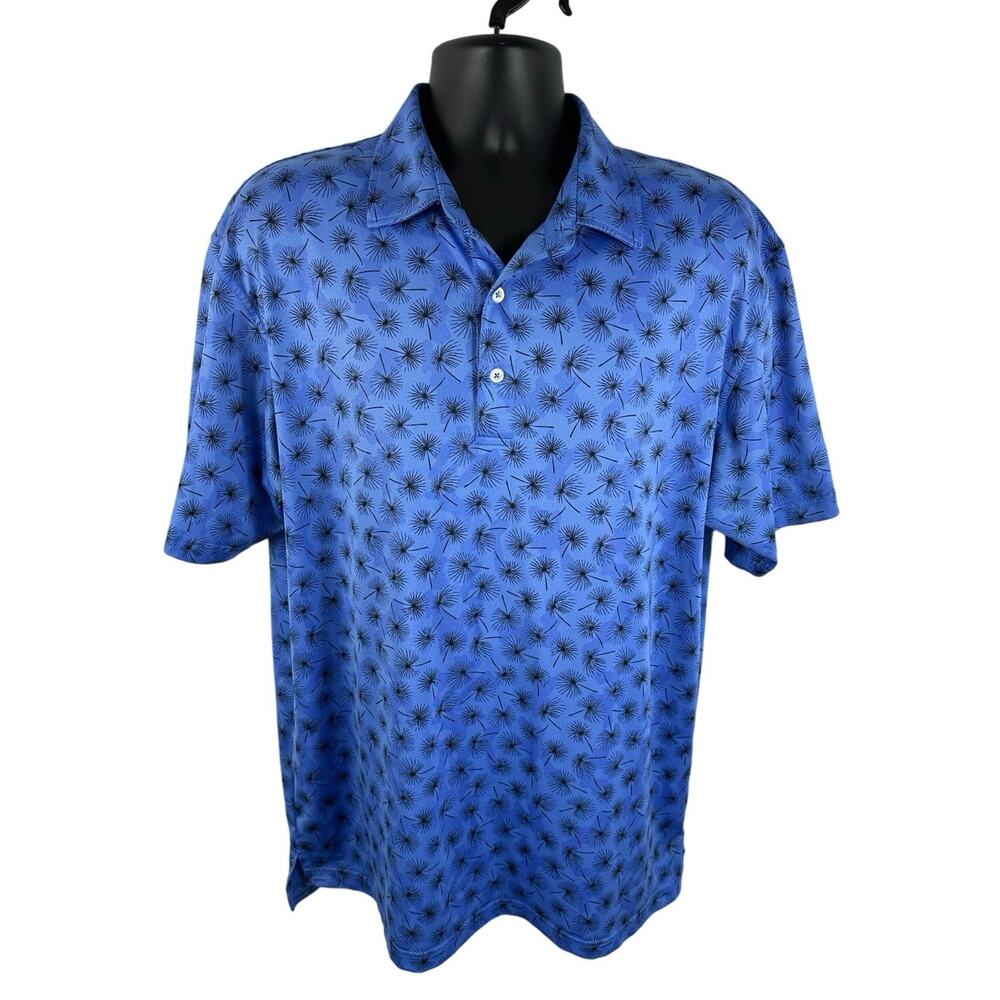Dunning Boswell Jersey Performance Polo Surf Blue All Over Floral Print Size XL